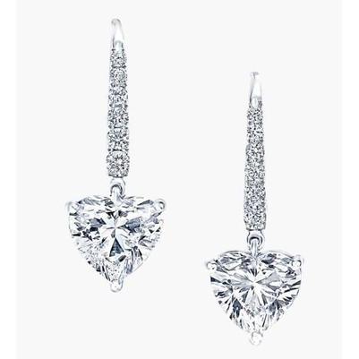 Orecchini pendenti in oro bianco 14 carati con diamanti a taglio rotondo e cuore da 4.70 ct - harrychadent.it