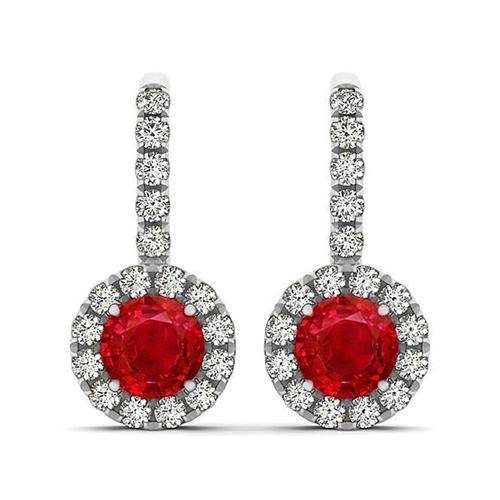 Orecchini pendenti in oro bianco 14 carati con rubini e diamanti a taglio brillante da 8,50 ct - harrychadent.it