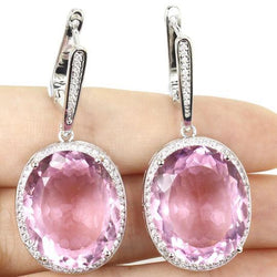 Orecchini pendenti in oro bianco 14K 45.28 ct con Kunzite rosa con diamanti