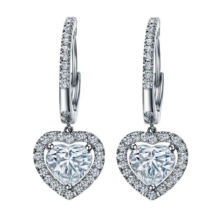 Orecchini pendenti in oro bianco 14 carati con diamanti a taglio rotondo e cuore da 3,40 ct - harrychadent.it