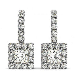 Orecchini pendenti in oro bianco 14K con diamanti rotondi e principessa 2.20 carati