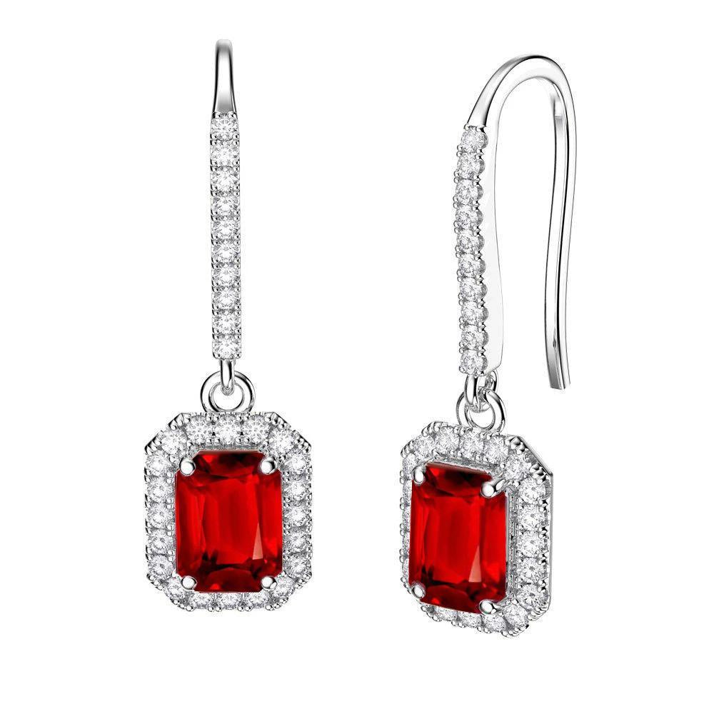 Orecchini pendenti in oro bianco 14K con rubini rossi e diamanti bianchi 9.60 carati - harrychadent.it