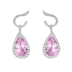 Orecchini pendenti in oro bianco con kunzite rosa e diamanti 31,20 carati