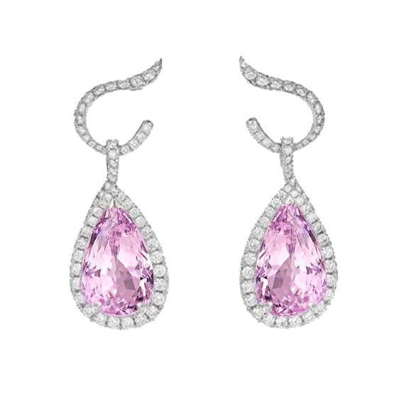 Orecchini pendenti in oro bianco con kunzite rosa e diamanti 31,20 carati - harrychadent.it