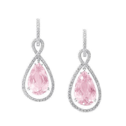 Orecchini pendenti in oro bianco con kunzite taglio a pera 32 carati con diamanti pendenti - harrychadent.it