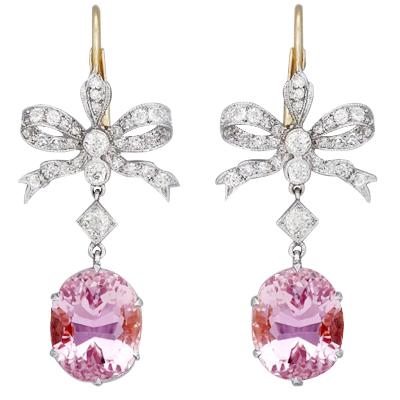 Orecchini pendenti in oro bicolore con kunzite rosa da 29.40 ct con diamanti - harrychadent.it