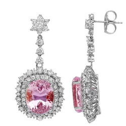 Orecchini pendenti in oro con Kunzite rosa da 26.50 ct con diamanti