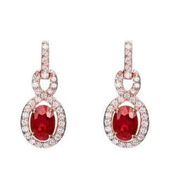 Orecchini pendenti in oro rosa 14K 6.70 carati con rubini e diamanti