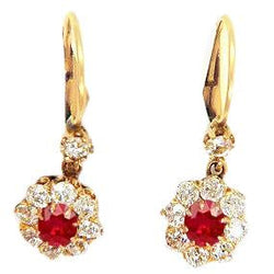Orecchini pendenti rotondi 5,50 carati con rubini e diamanti in oro giallo 14K