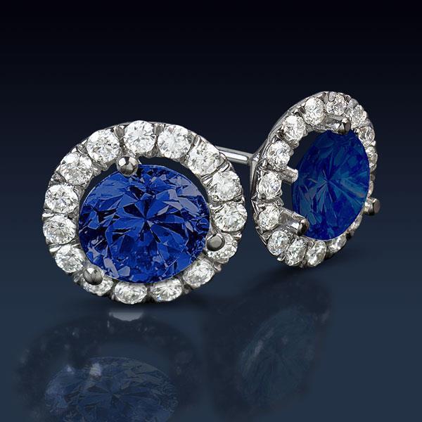 Orecchino a lobo con zaffiro dello Sri Lanka e diamante Halo 6.40 Ct Taglio rotondo - harrychadent.it