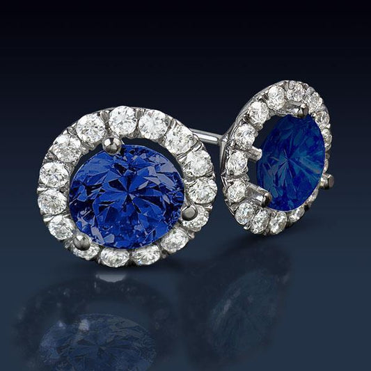 Orecchino a lobo con zaffiro dello Sri Lanka e diamante Halo 6.40 Ct Taglio rotondo - harrychadent.it