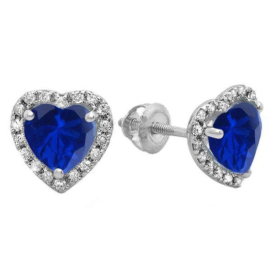 Orecchino a bottone con cuore di zaffiro dello Sri Lanka e diamante rotondo da 5,80 ct. WG 14K - harrychadent.it