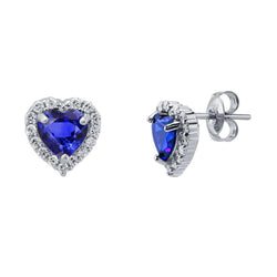 Orecchino a bottone a forma di cuore con zaffiro blu di Ceylon e diamanti da 4,60 ct