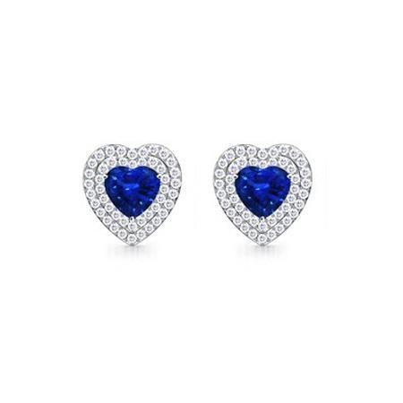 Orecchino a bottone a forma di cuore con zaffiro di Ceylon e diamanti rotondi da 3 ct in oro bianco 14K - harrychadent.it