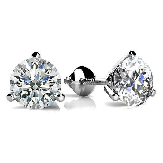 Orecchino a bottone a tre punte 2 carati con diamanti a taglio rotondo in oro bianco 14K - harrychadent.it