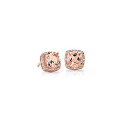 Orecchino a bottone con cuscino Morganite e diamante 10 carati Oro rosa 14K