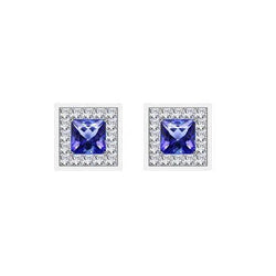 Orecchino a bottone con diamante Halo Ceylon Blue Sapphire 4.60 Ct Oro bianco 14K