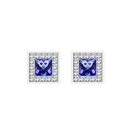 Orecchino a bottone con diamante Halo Ceylon Blue Sapphire 4.60 Ct Oro bianco 14K - harrychadent.it