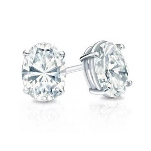 Orecchino a bottone con diamante a taglio ovale da 2 carati in oro bianco 14K - harrychadent.it