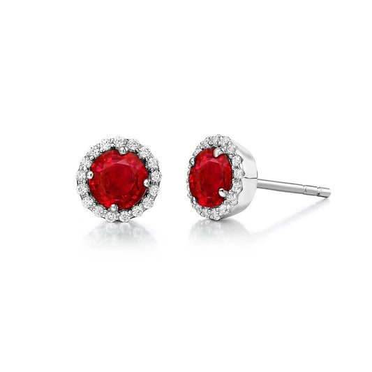 Orecchino a bottone con diamante rosso rubino taglio rotondo da 2,34 ct Halo - harrychadent.it