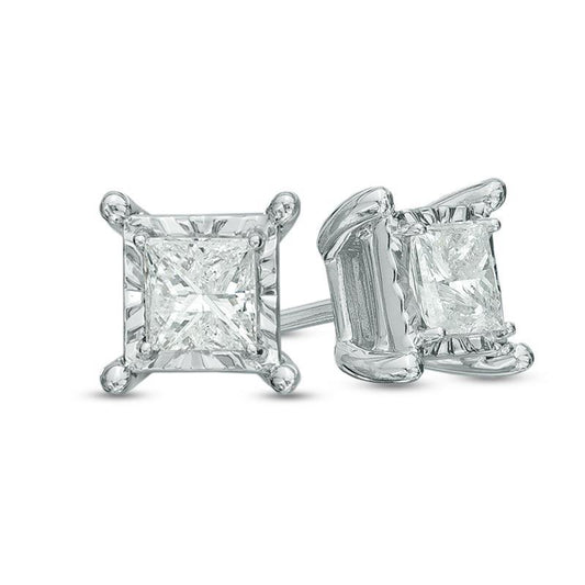 Orecchino a bottone con diamante taglio principessa da 1 carato Montatura con taglio a diamante in oro bianco 14 carati