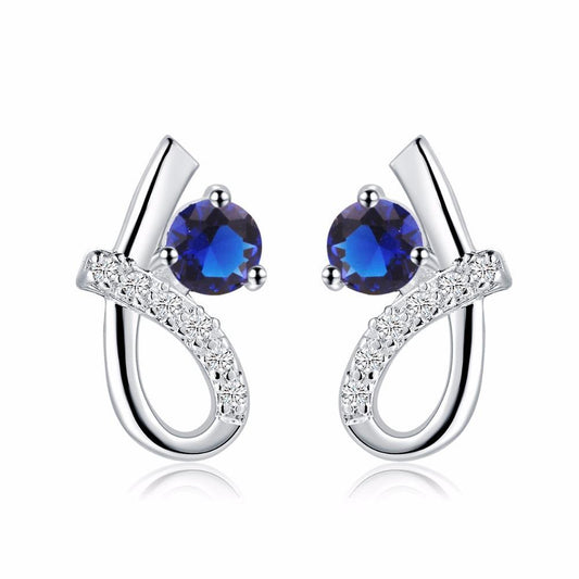 Orecchino a bottone con diamante zaffiro di Ceylon taglio rotondo Oro bianco 14 carati 2,20 ct - harrychadent.it
