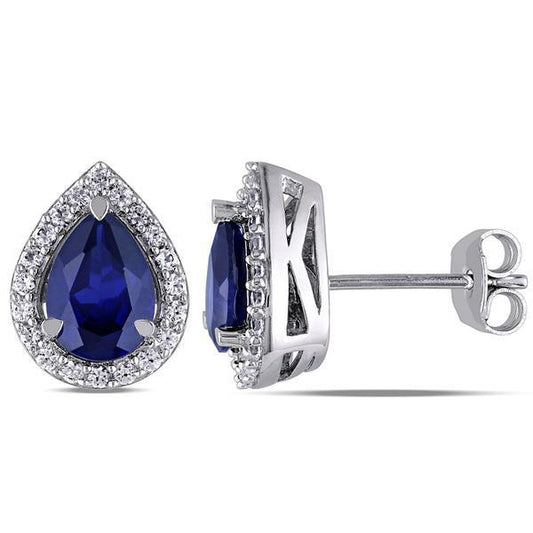 Orecchino a perno con pera, zaffiro blu di Ceylon e diamanti da 3,44 ct, oro bianco 14K - harrychadent.it