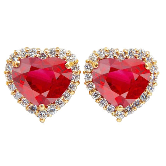 Orecchino a bottone con rubini e diamanti taglio cuore 7.40 carati in oro giallo 14K - harrychadent.it