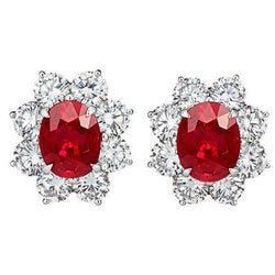 Orecchino a bottone con rubini rossi e diamanti 5.40 carati Halo Gemstone Jewelry