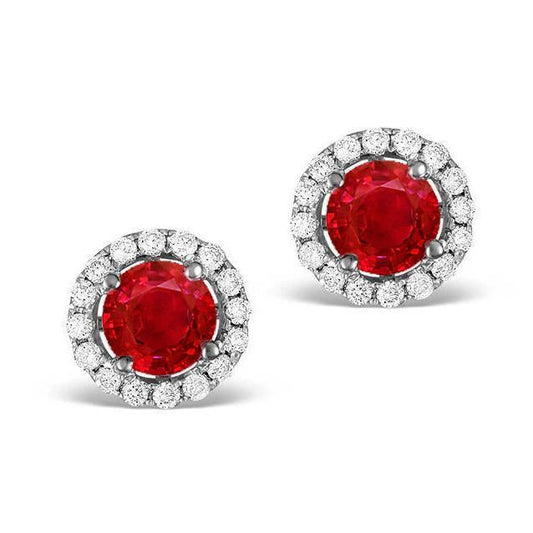 Orecchino a bottone con rubino rosso a taglio rotondo da 2,40 ct e diamante aureo - harrychadent.it
