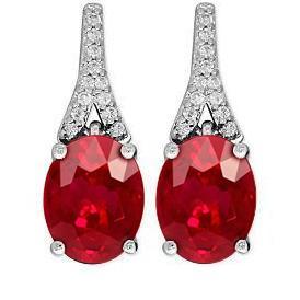 Orecchino a bottone con rubino rosso taglio ovale e diamante rotondo in oro bianco 9.60 ct - harrychadent.it