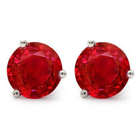 Orecchino a bottone con rubino taglio rotondo rosso 3,50 carati oro bianco 14K - harrychadent.it