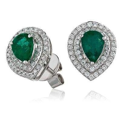Orecchino a bottone con smeraldo verde taglio a pera da 4 kt e oro bianco 14K - harrychadent.it