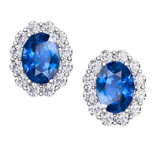 Orecchino a bottone con diamanti con zaffiro taglio ovale blu 4.20 carati - harrychadent.it