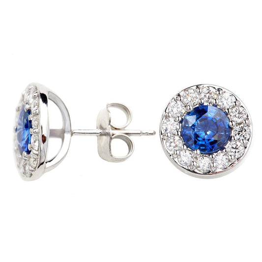Orecchino a bottone con zaffiro blu di Ceylon taglio brillante da 4,40 ct e diamanti - harrychadent.it