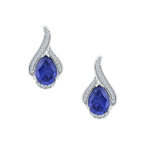 Orecchino a bottone con zaffiro dello Sri Lanka taglio pera e diamanti da 3,48 ct in oro bianco 14K - harrychadent.it