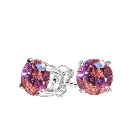 Orecchino a bottone da donna con zaffiro rosa taglio rotondo. oro bianco 3 carati 14K - harrychadent.it
