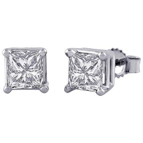 Orecchino a bottone da donna in oro bianco 14 kt con diamanti taglio princess da 3,50 ct - harrychadent.it