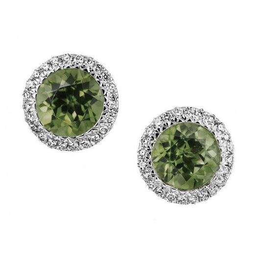 Orecchino a bottone da donna in oro con diamanti, tormalina verde 9,50 ct - harrychadent.it