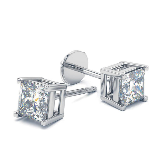 Orecchino a bottone da donna taglio principessa da 1,8 ct in oro bianco 14 carati - harrychadent.it