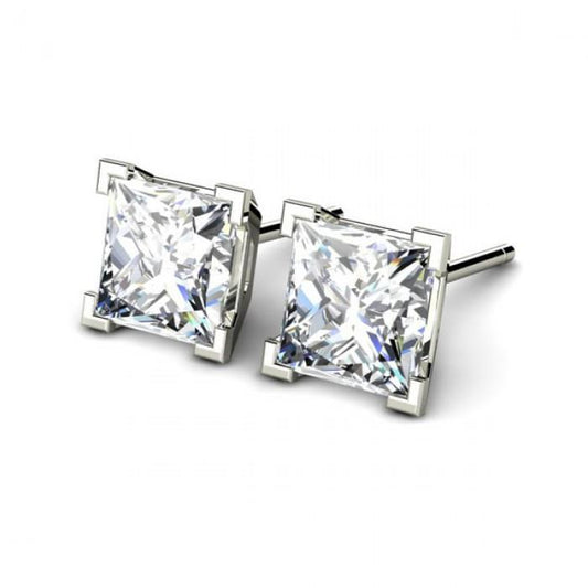Orecchino a bottone in oro bianco 14 carati con diamante taglio Princess F Vs1 da 2 ct - harrychadent.it
