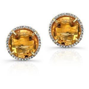 Orecchino a bottone in oro giallo con citrino e diamanti a taglio rotondo da 38.80 ct - harrychadent.it