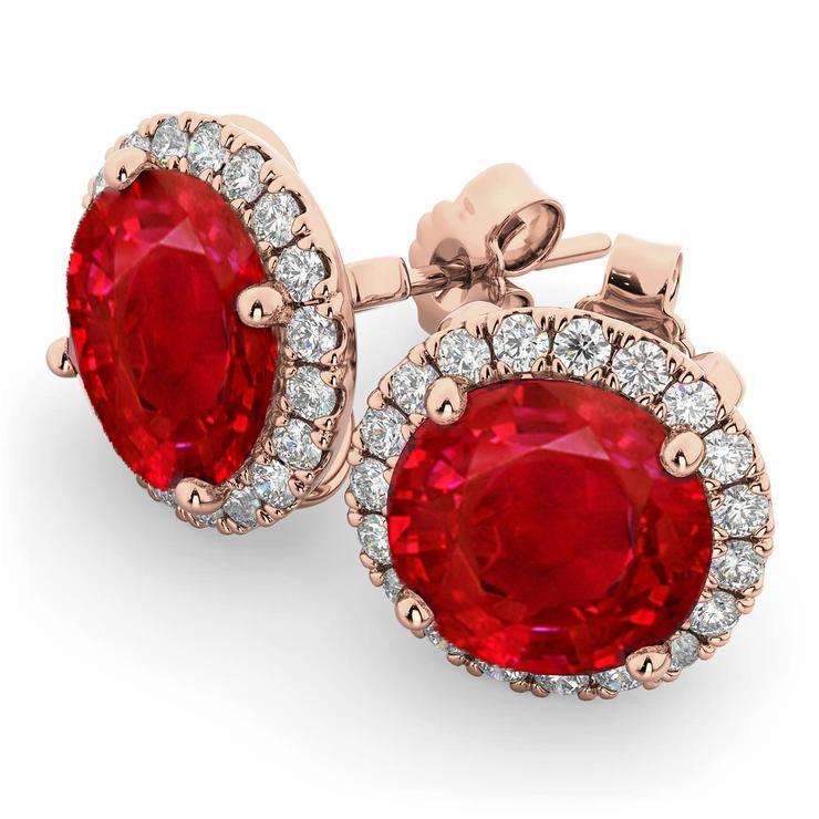 Orecchino a bottone in oro rosa con rubino rosso rotondo da 7.50 ct e diamante aureo - harrychadent.it