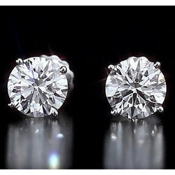 Orecchino a bottone rotondo con diamante 4.50 carati in oro bianco 14K Vs1 F