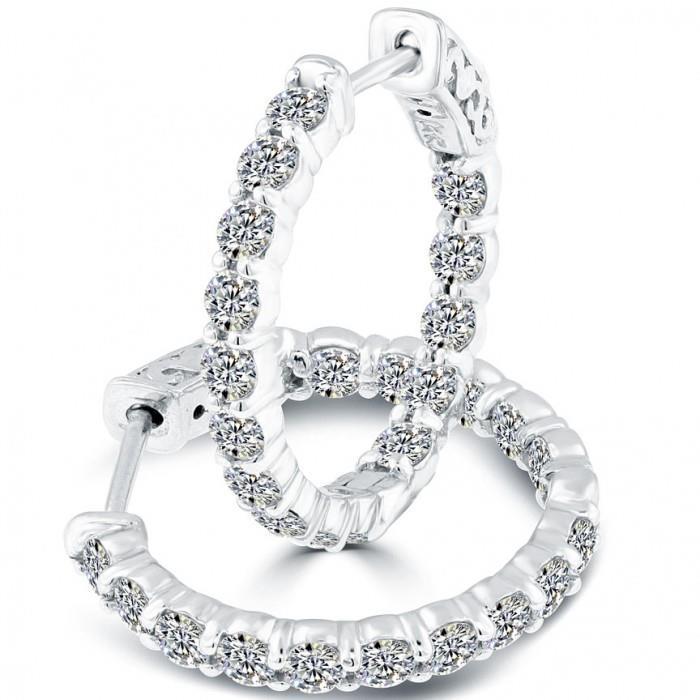Orecchino a cerchio da donna in oro bianco 14 carati con diamanti a taglio rotondo scintillante da 3 ct - harrychadent.it