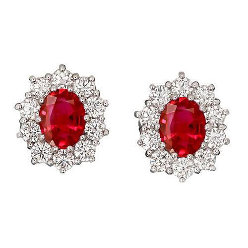 Orecchino a forma di rubino rosso a taglio ovale con diamante rotondo in oro 3.50 ct - harrychadent.it