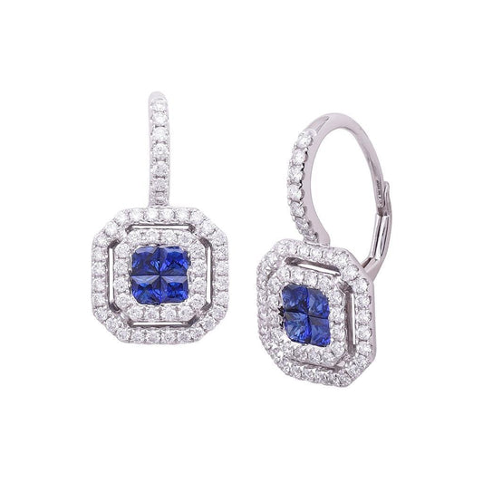 Orecchino a goccia con zaffiro blu principessa e diamanti in oro 14 carati 2,30 ct - harrychadent.it