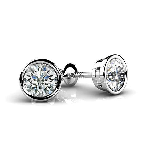 Orecchino a lobo con diamanti a taglio rotondo da 1 carato Oro bianco 14K - harrychadent.it