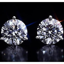 Orecchino a tre punte con diamante tondo da 2,50 carati e gioielli in oro bianco 14 carati