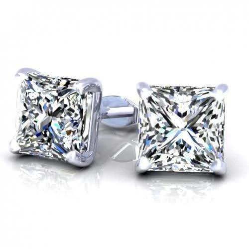 Orecchino con diamante taglio principessa 1.5 carati oro bianco 14K - harrychadent.it